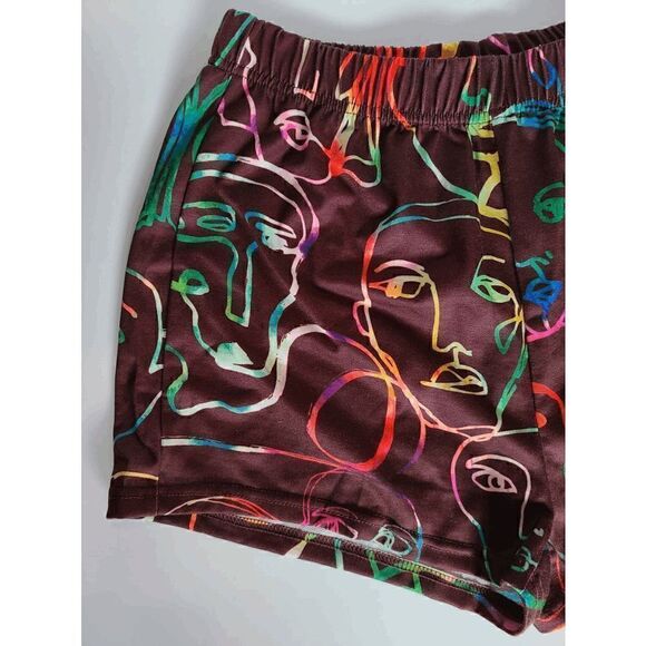 Multicolor Faces Print Pull On Brown Shorts SIZE M NEW - Picture 4 of 10